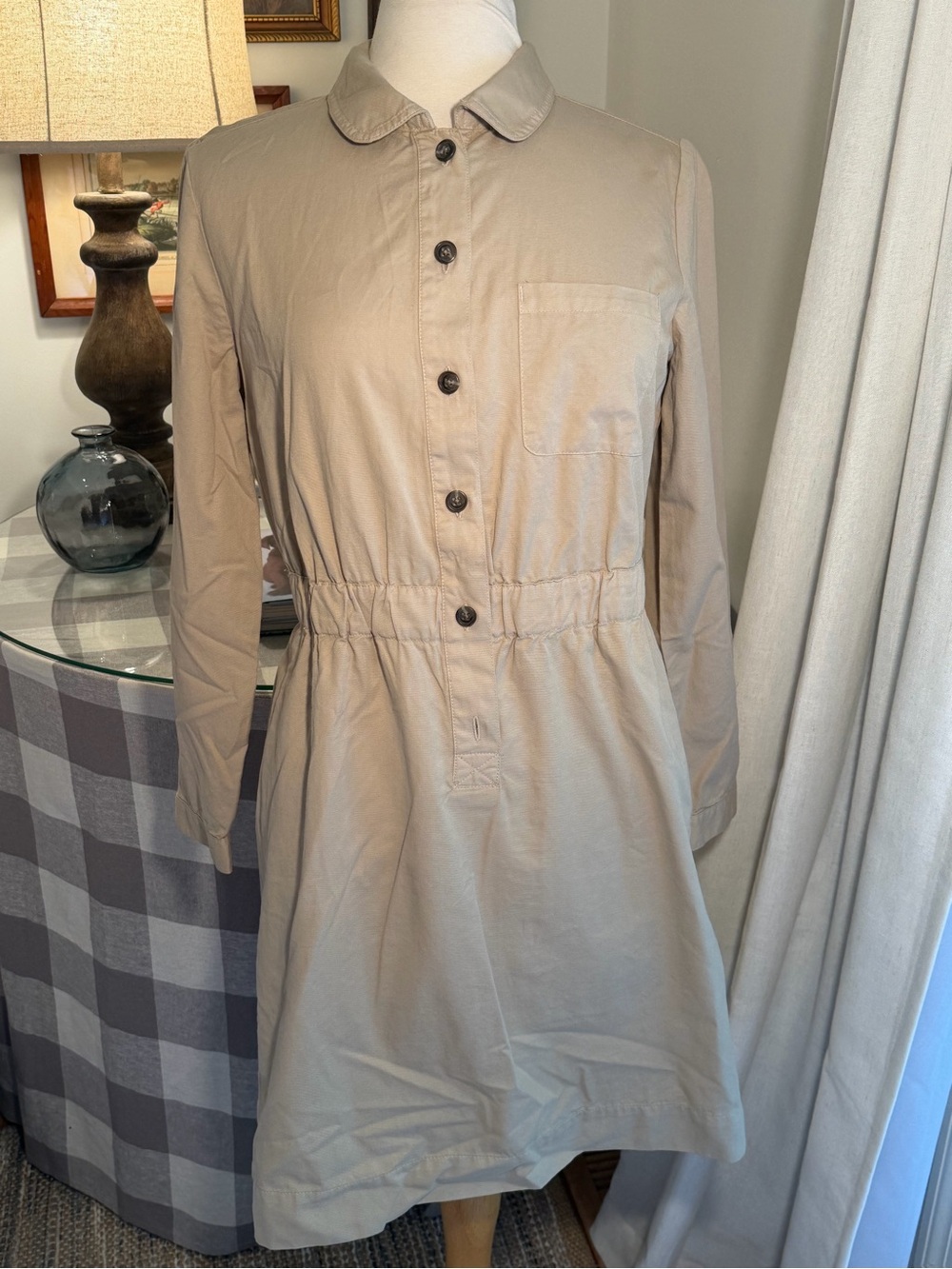 J Crew Casual Collared Beige Shirt Dress. Sz. 6. 100% Cotton